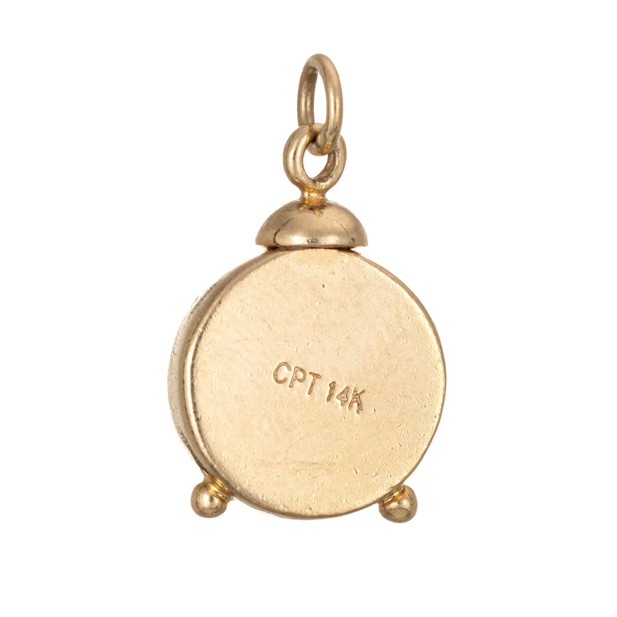 Alarm Clock Charm Vintage 14k Yellow Gold Number Dial Estate Jewelry Pendant