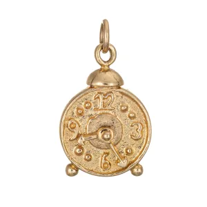 Alarm Clock Charm Vintage 14k Yellow Gold Number Dial Estate Jewelry Pendant