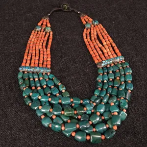 Antique Tibetan Turquoise and Coral Necklace