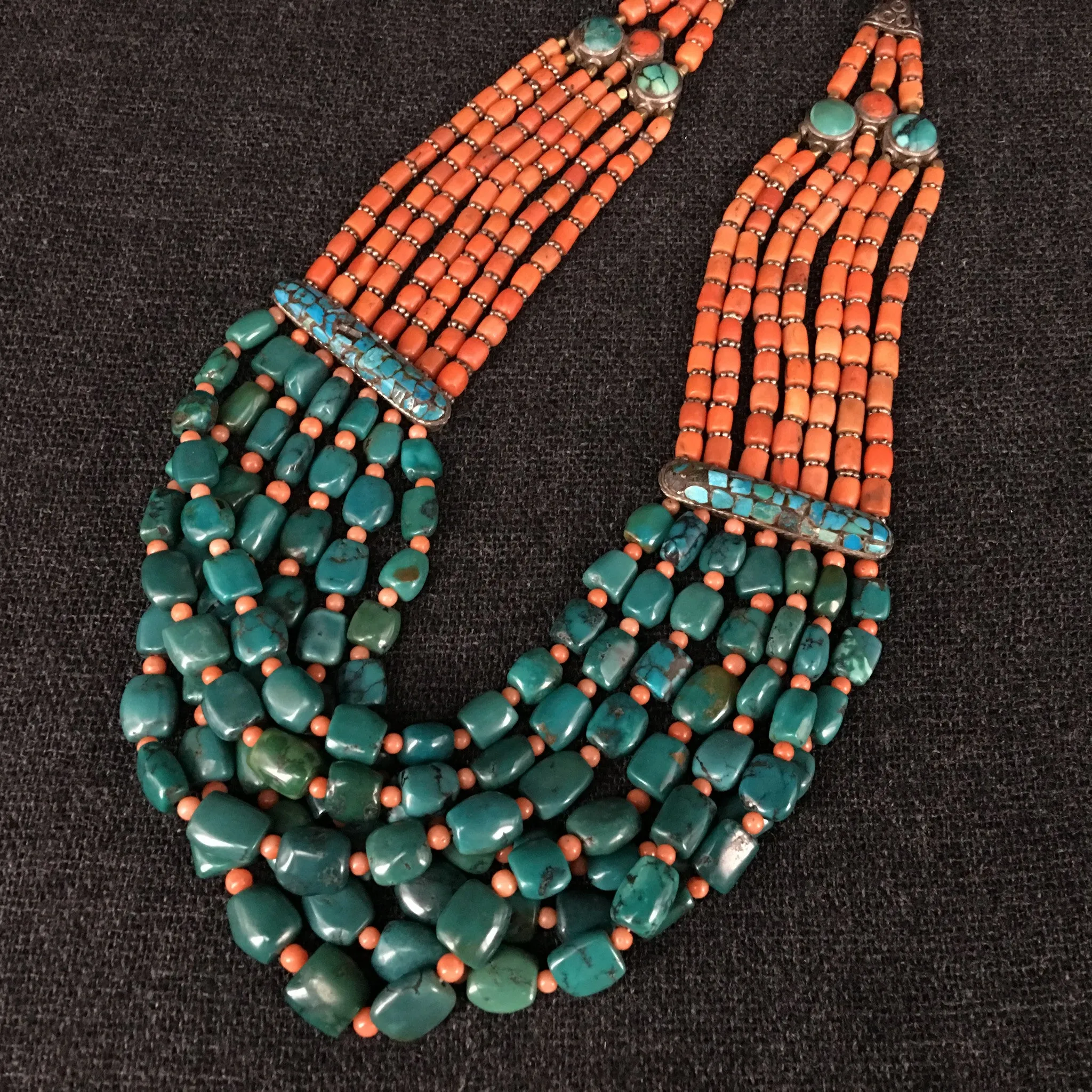 Antique Tibetan Turquoise and Coral Necklace