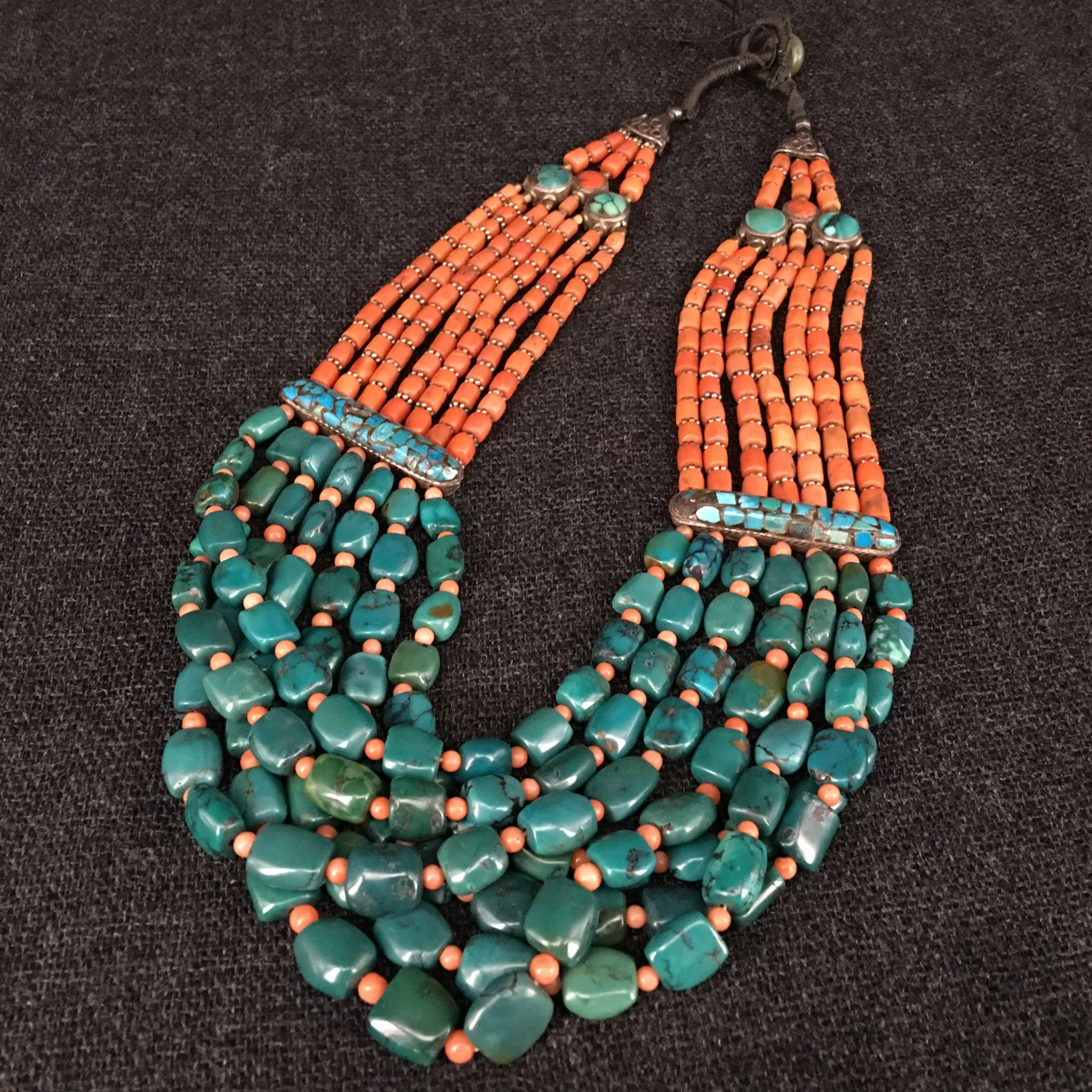 Antique Tibetan Turquoise and Coral Necklace