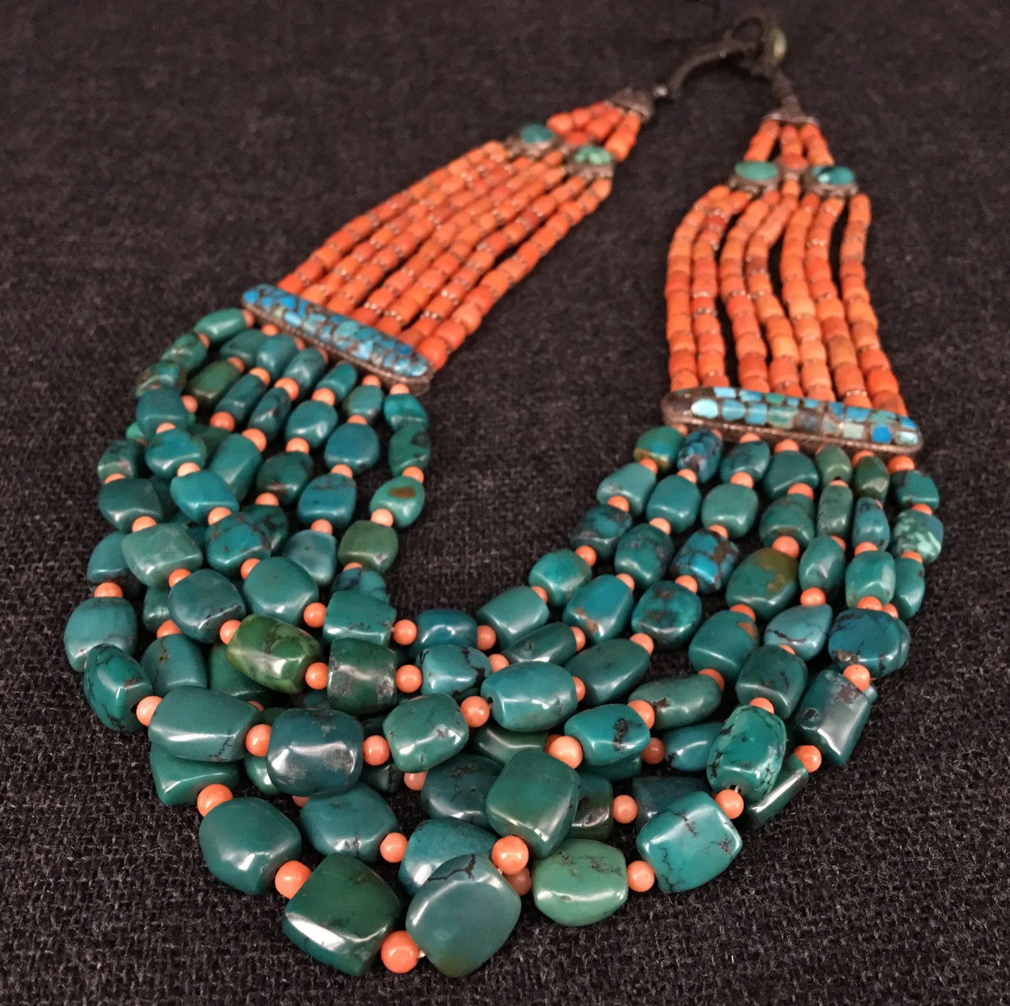 Antique Tibetan Turquoise and Coral Necklace