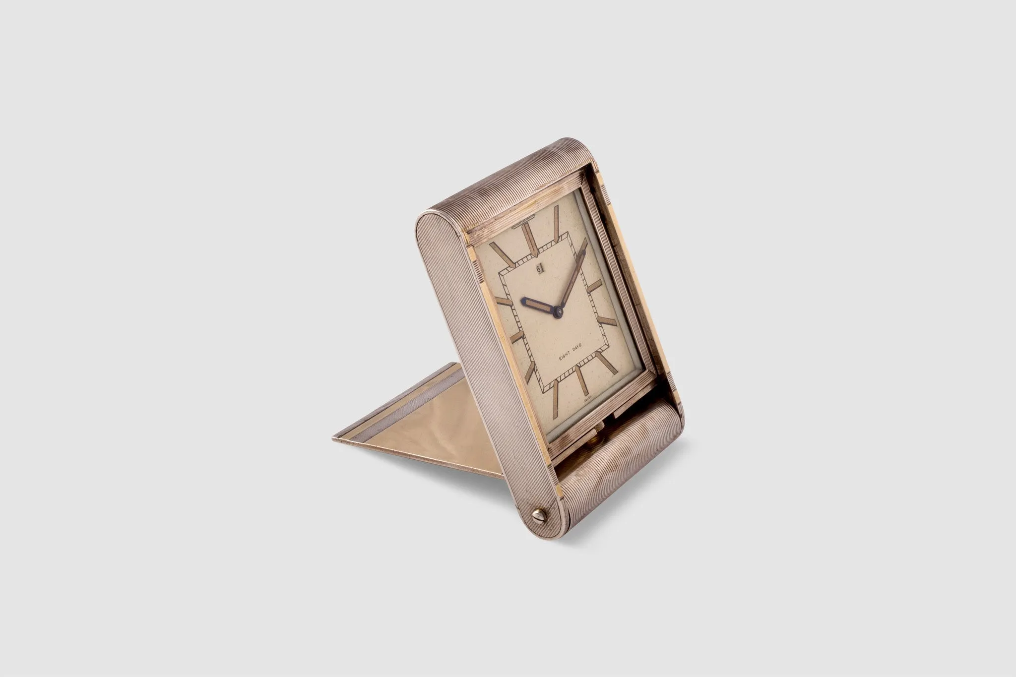 Art Deco Sterling Silver & Gold Asprey Jaeger LeCoultre 8 Day Travel Clock