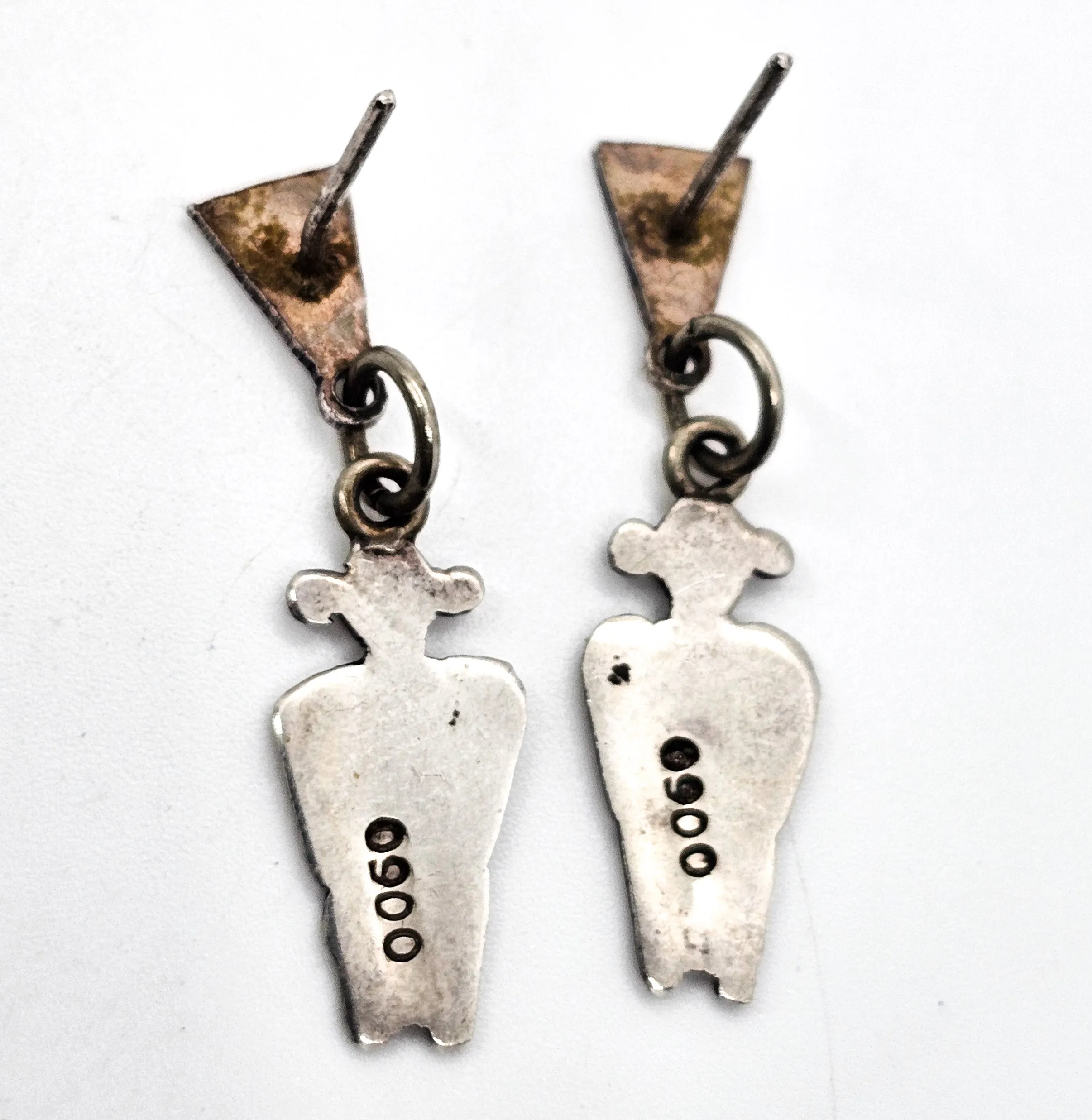 Aztec flute playing silhouette vintage 900 sterling silver post earrings