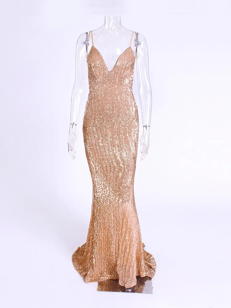 Backless Deep V Neck Sleeveless Dress