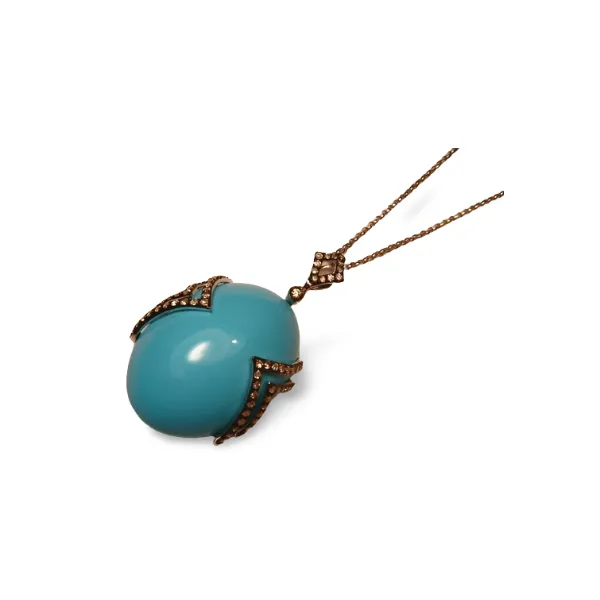 Beautiful 14K White Gold Diamond Turquoise Pendant Necklace