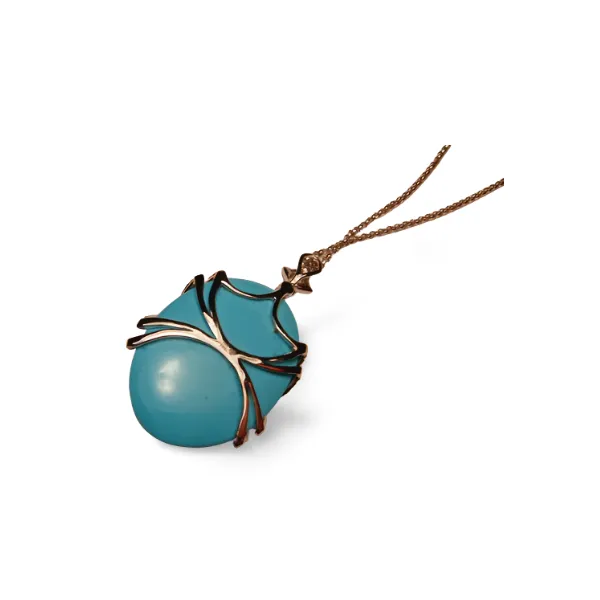 Beautiful 14K White Gold Diamond Turquoise Pendant Necklace