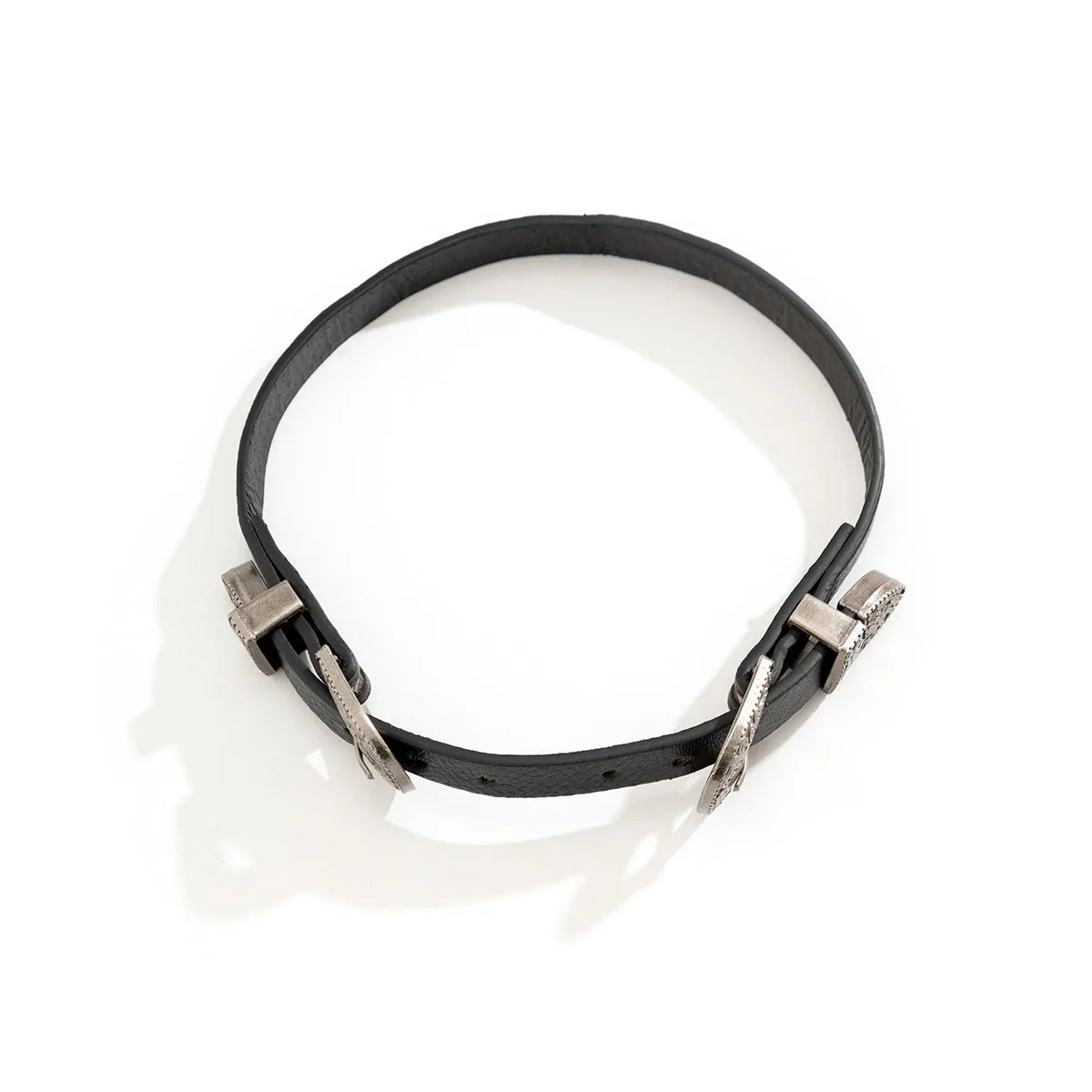 Black Polyurethane & Silver-Plated Buckle Choker Necklace