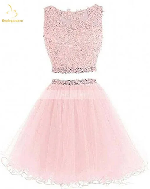 Black Two Piece Tulle Short Graduation Homecoming Dresses For Juniors