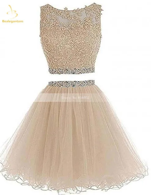 Black Two Piece Tulle Short Graduation Homecoming Dresses For Juniors