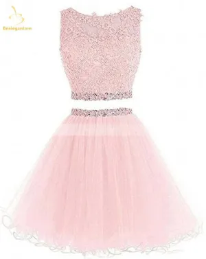 Black Two Piece Tulle Short Graduation Homecoming Dresses For Juniors