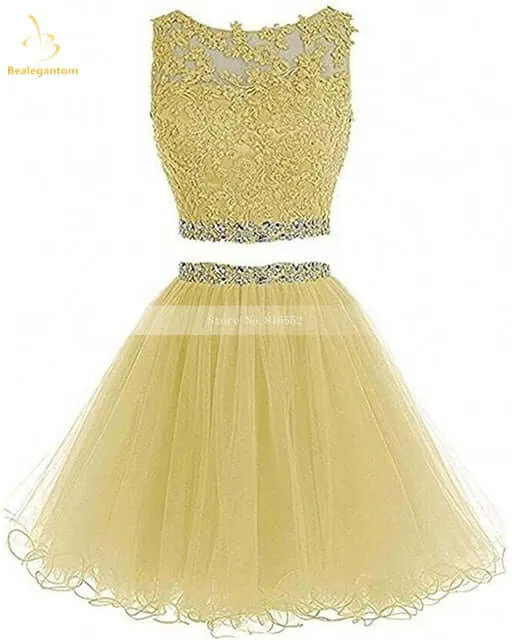 Black Two Piece Tulle Short Graduation Homecoming Dresses For Juniors