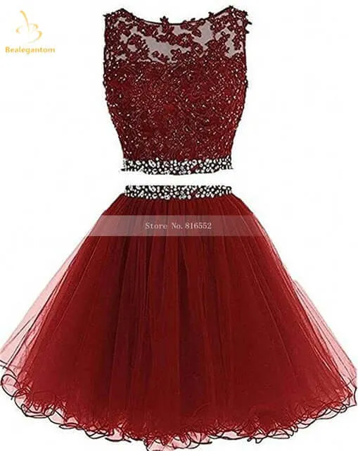 Black Two Piece Tulle Short Graduation Homecoming Dresses For Juniors