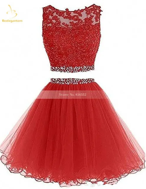 Black Two Piece Tulle Short Graduation Homecoming Dresses For Juniors