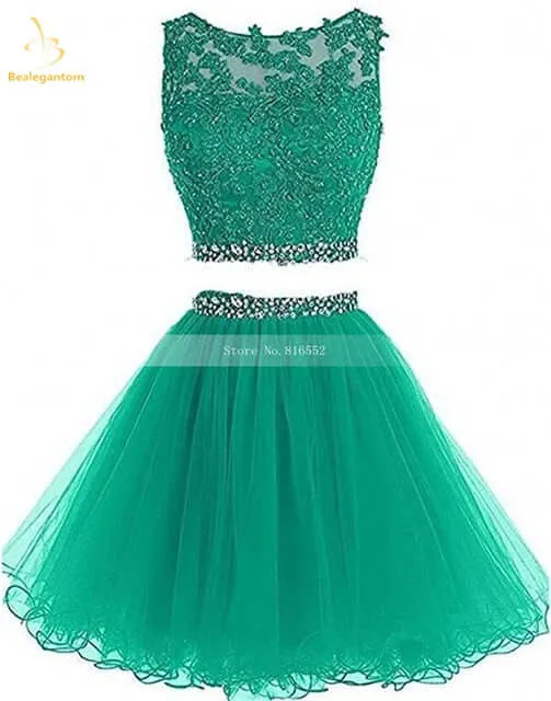 Black Two Piece Tulle Short Graduation Homecoming Dresses For Juniors