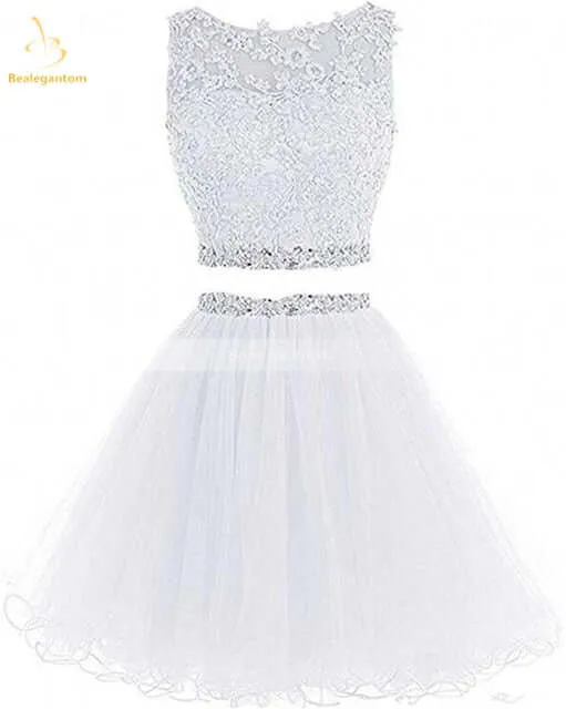 Black Two Piece Tulle Short Graduation Homecoming Dresses For Juniors