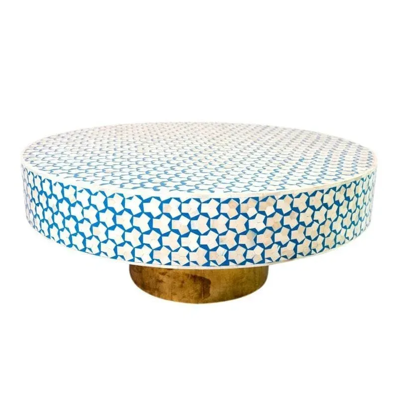 Blue Bone Inlay Brass Leg Round Coffee Table