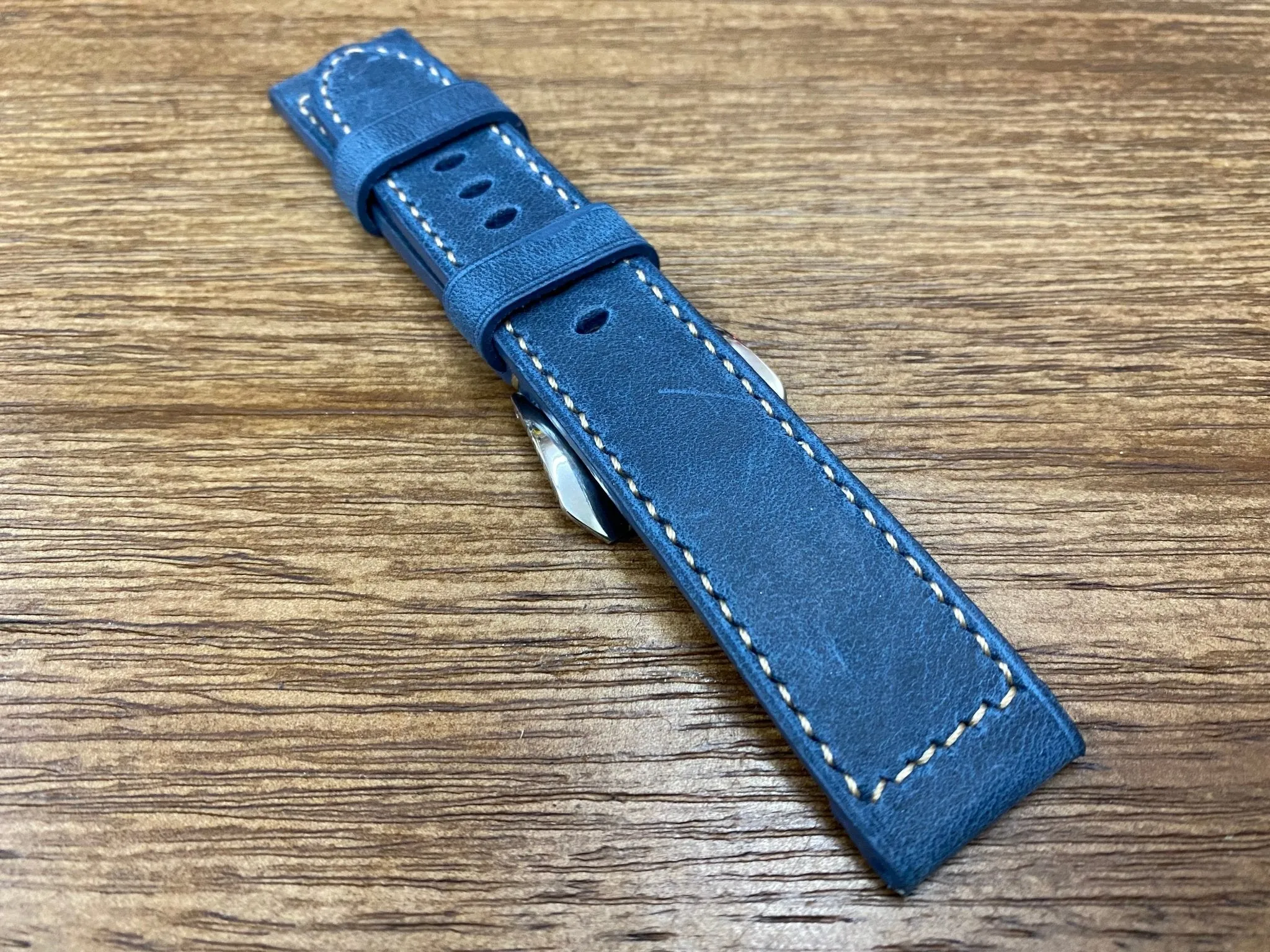 Blue Genuine Leather Watch Strap in 24mm, 26mm, Mens Wrist Watch Band Replacement, Leather Watch Band in Vintage Style, Personalise Gift Ideas for husband