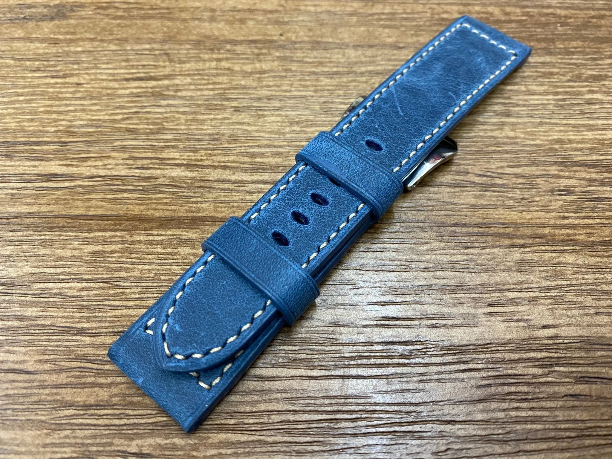 Blue Genuine Leather Watch Strap in 24mm, 26mm, Mens Wrist Watch Band Replacement, Leather Watch Band in Vintage Style, Personalise Gift Ideas for husband