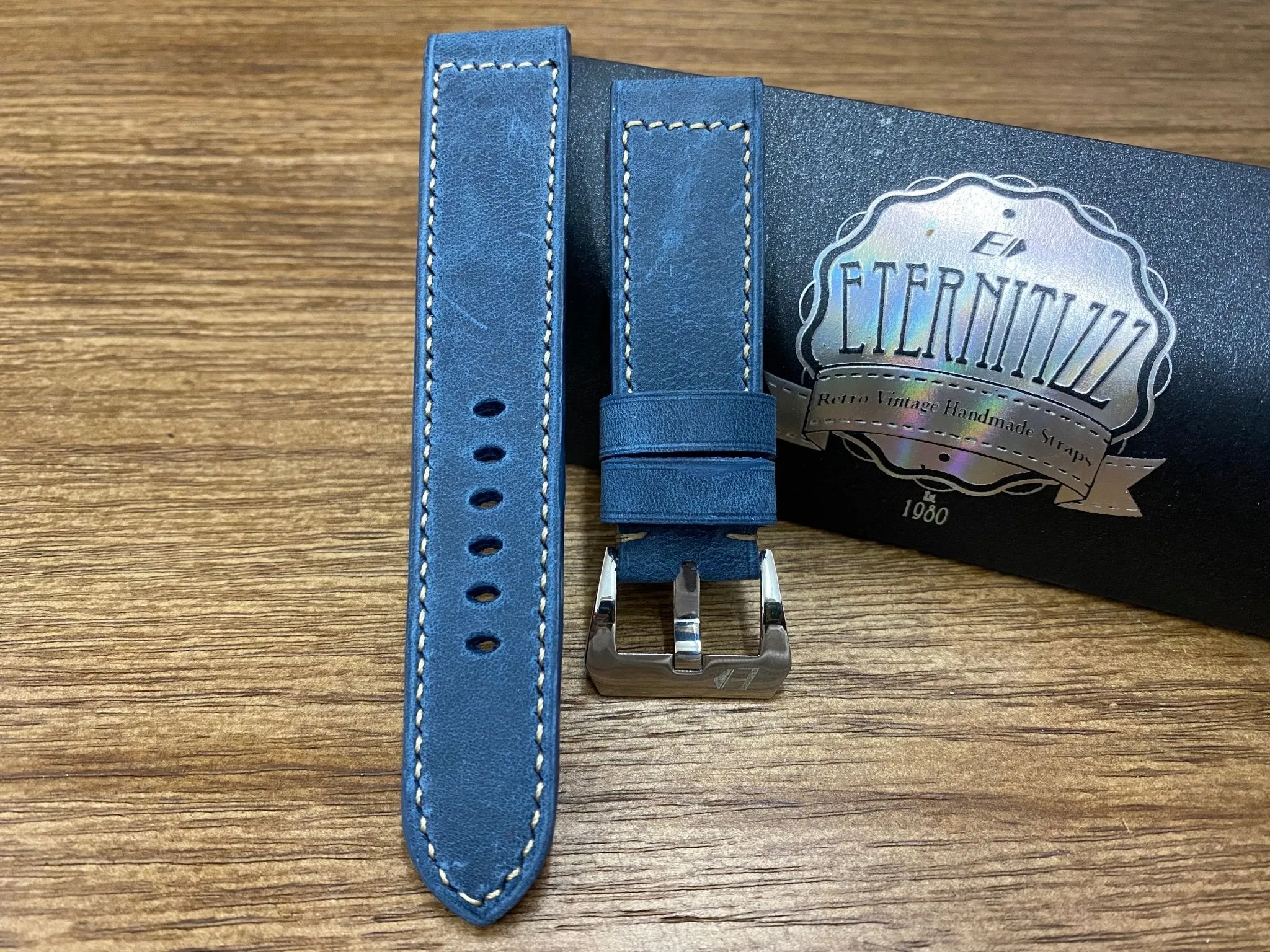 Blue Genuine Leather Watch Strap in 24mm, 26mm, Mens Wrist Watch Band Replacement, Leather Watch Band in Vintage Style, Personalise Gift Ideas for husband