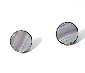 Blue Lace Agate blue gemstone sterling silver post stud vintage earrings