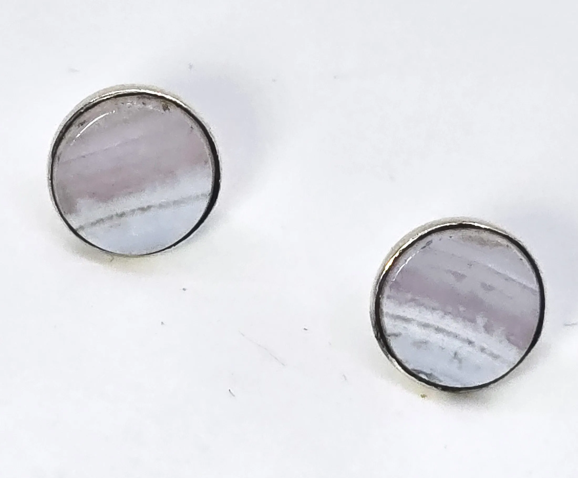 Blue Lace Agate blue gemstone sterling silver post stud vintage earrings