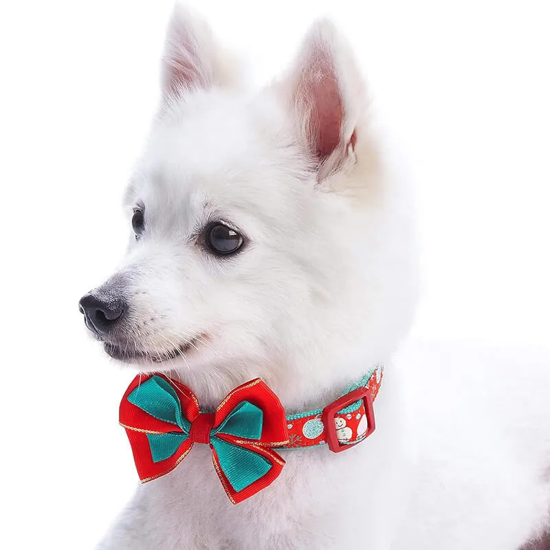 Blueberry Pet Holiday Snowman Collar with Bow