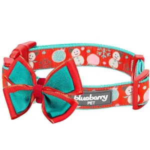 Blueberry Pet Holiday Snowman Collar with Bow