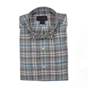 Brushed Flannel Button Down in Turquoise and Grey