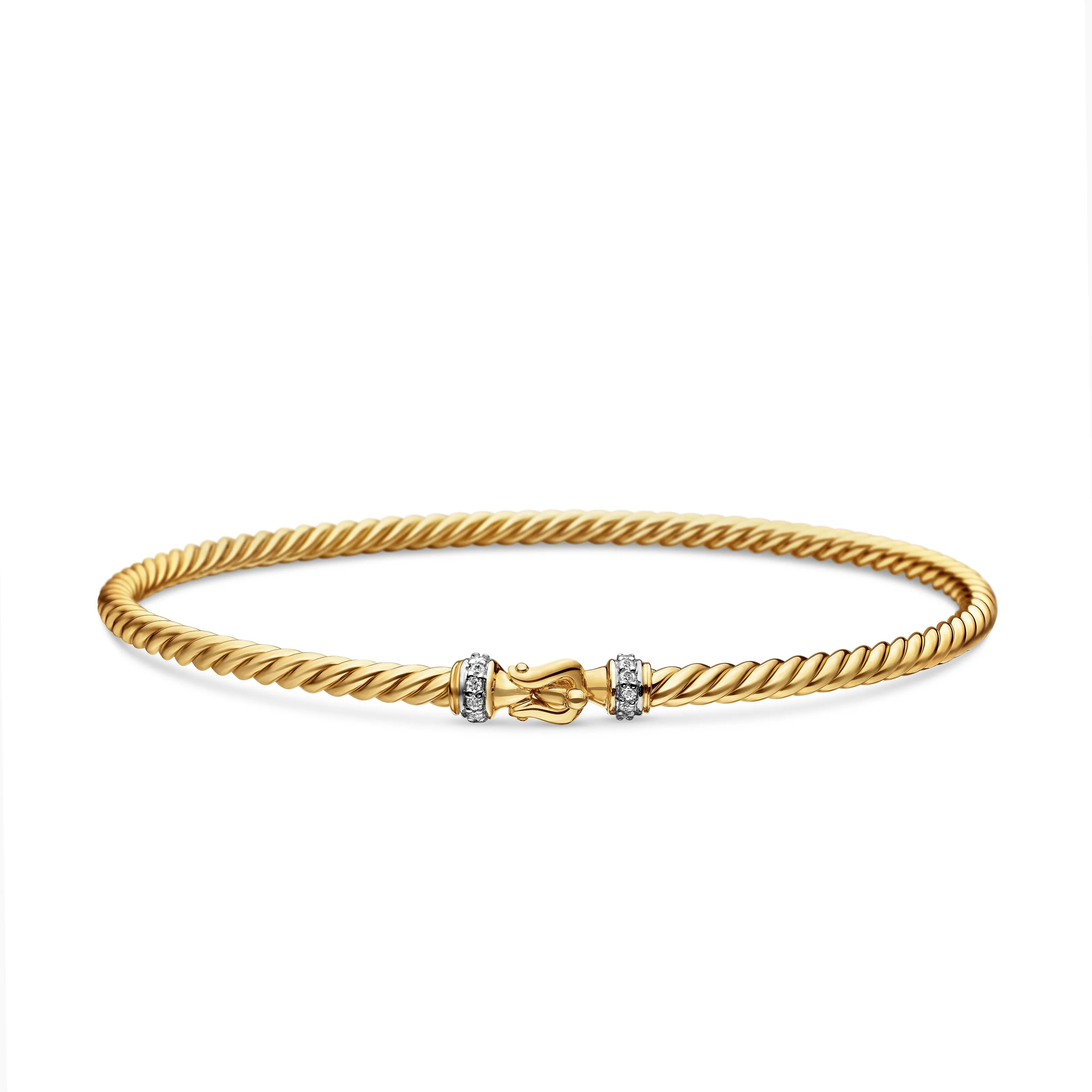 Buckle Classic Cable Bracelet in 18K Yellow Gold with Diamonds, 2.6mm