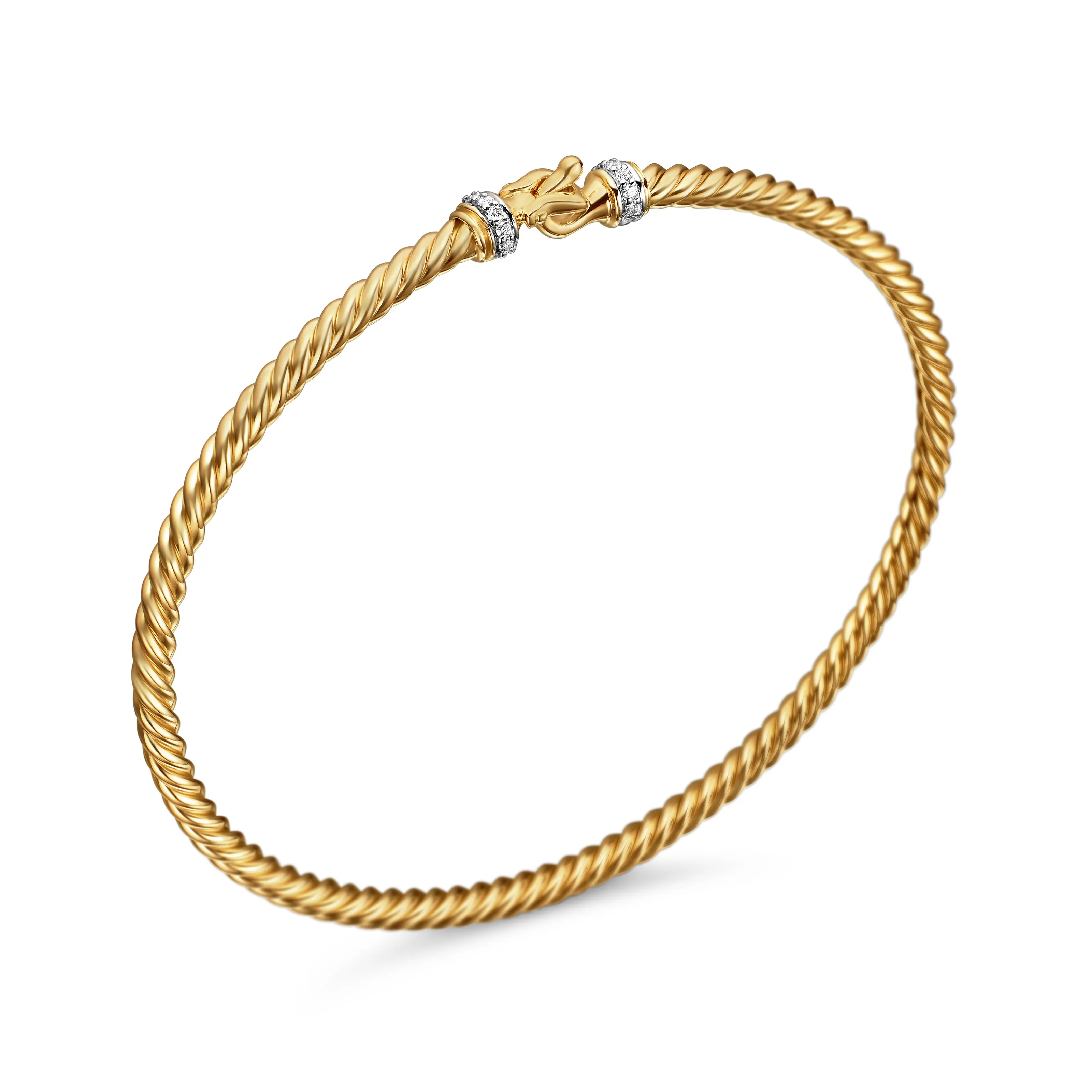 Buckle Classic Cable Bracelet in 18K Yellow Gold with Diamonds, 2.6mm