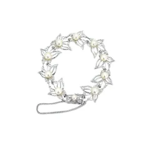 Butterfly Vintage Mid Century Modernist Japanese Saltwater Akoya Cultured Pearl Bracelet- Sterling Silver