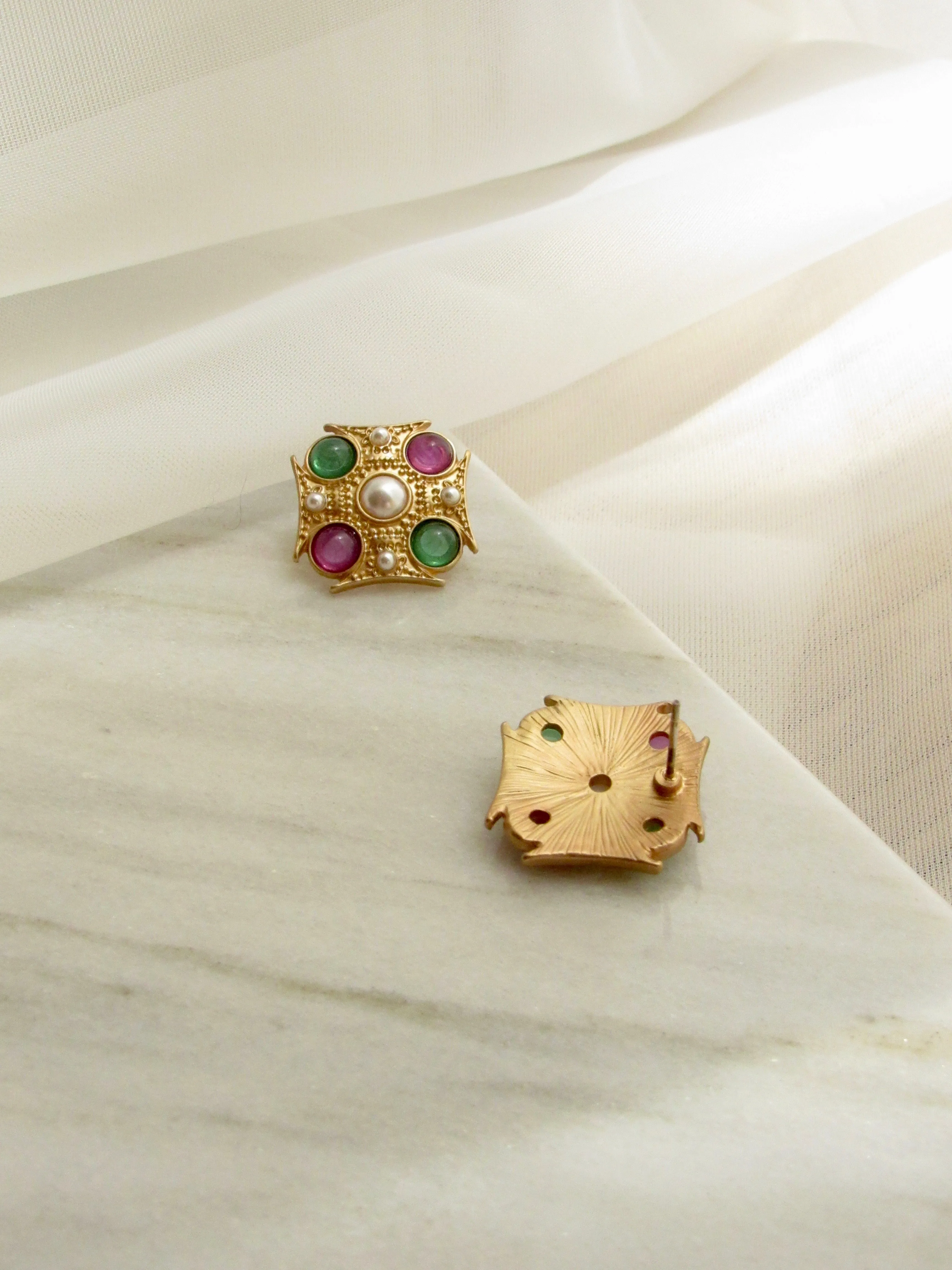 Byzantine Muti-gems Gold Stud Earrings