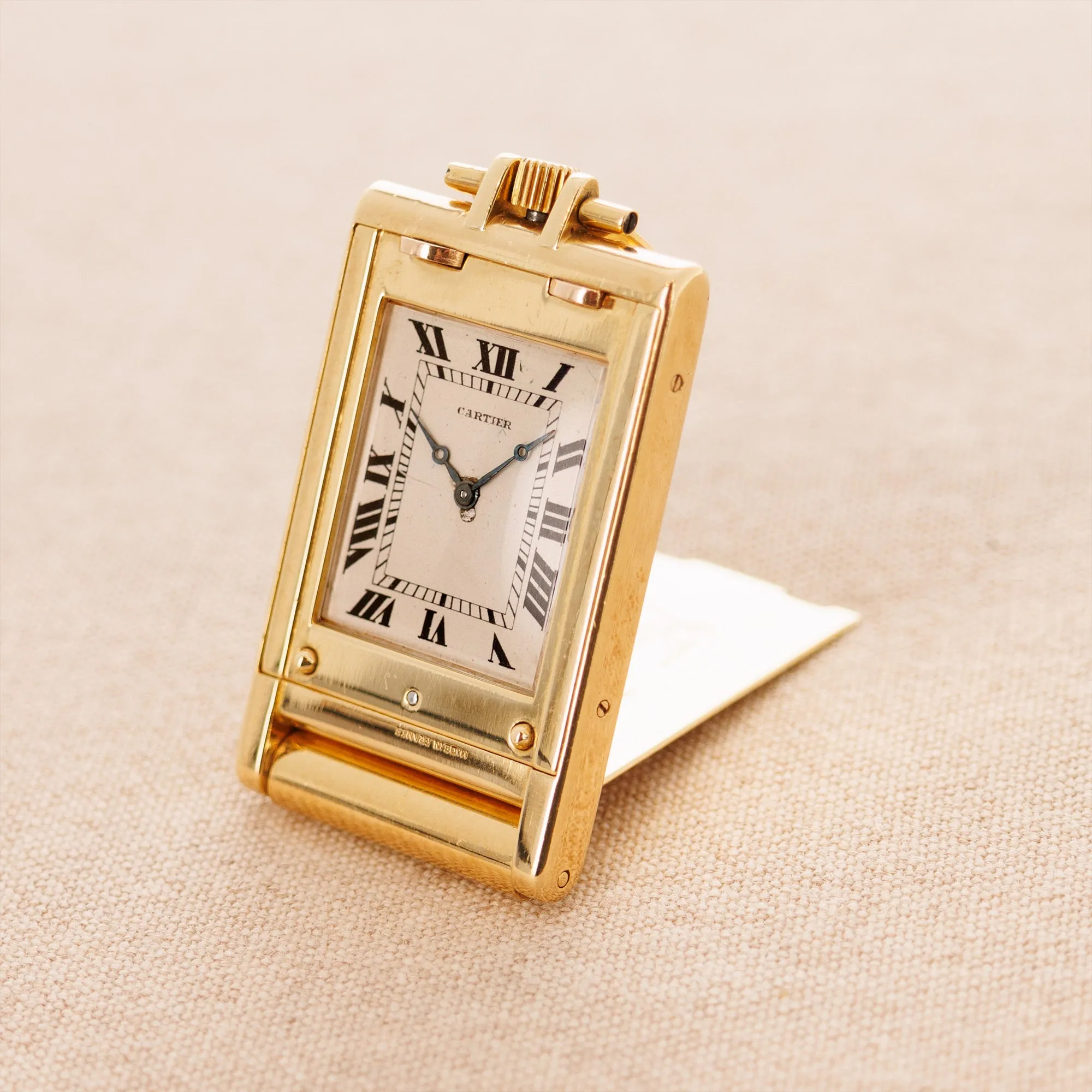 Cartier Yellow Gold Tank Travel Clock, Sold in London
