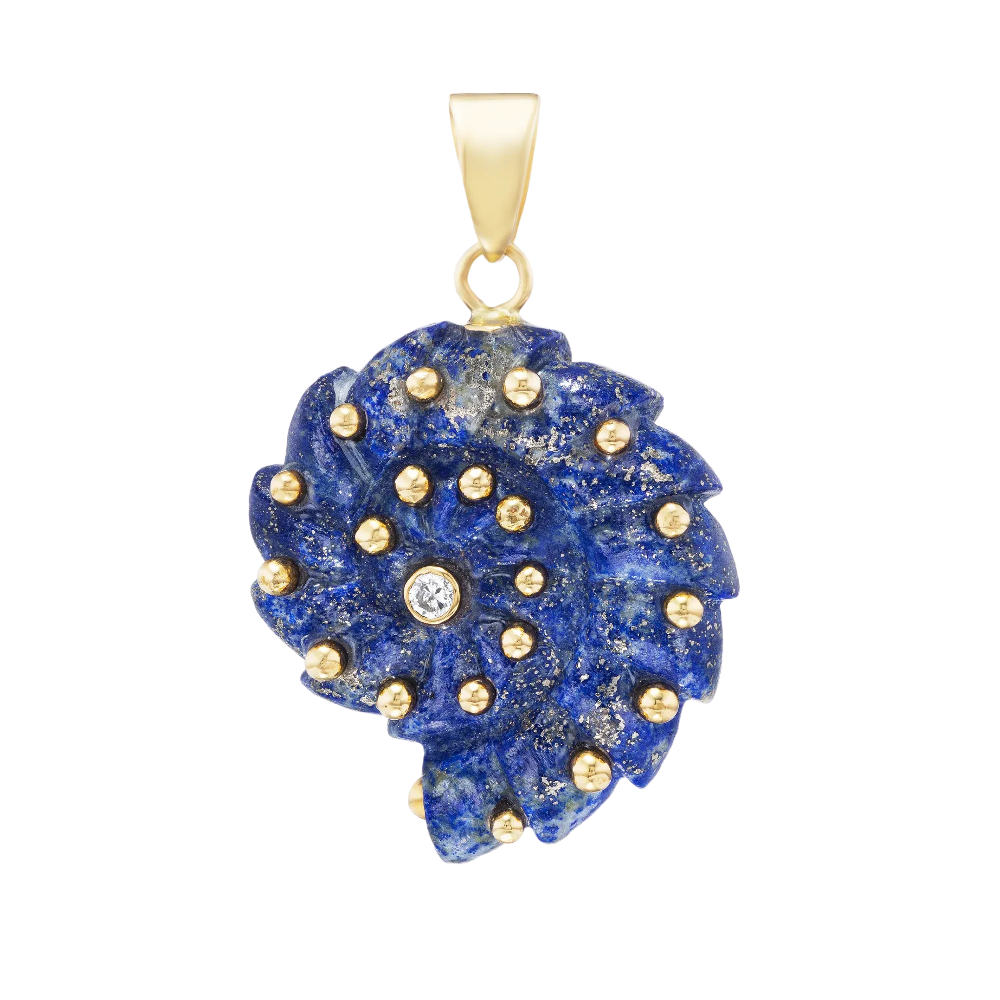 Carved Lapis Lazuli Ammonite Pendant
