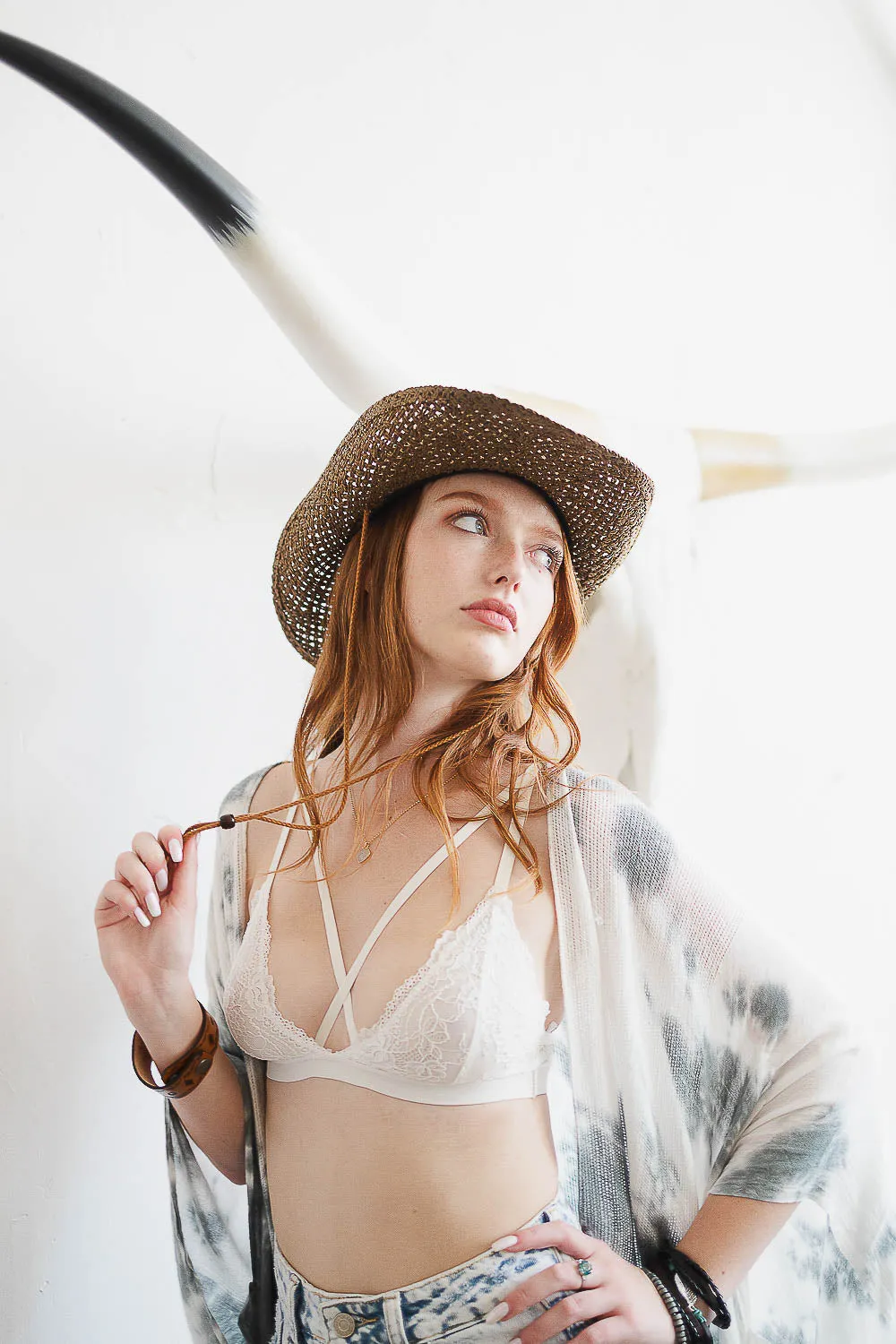 Center Cross Strap Lace Bralette - 2 colors