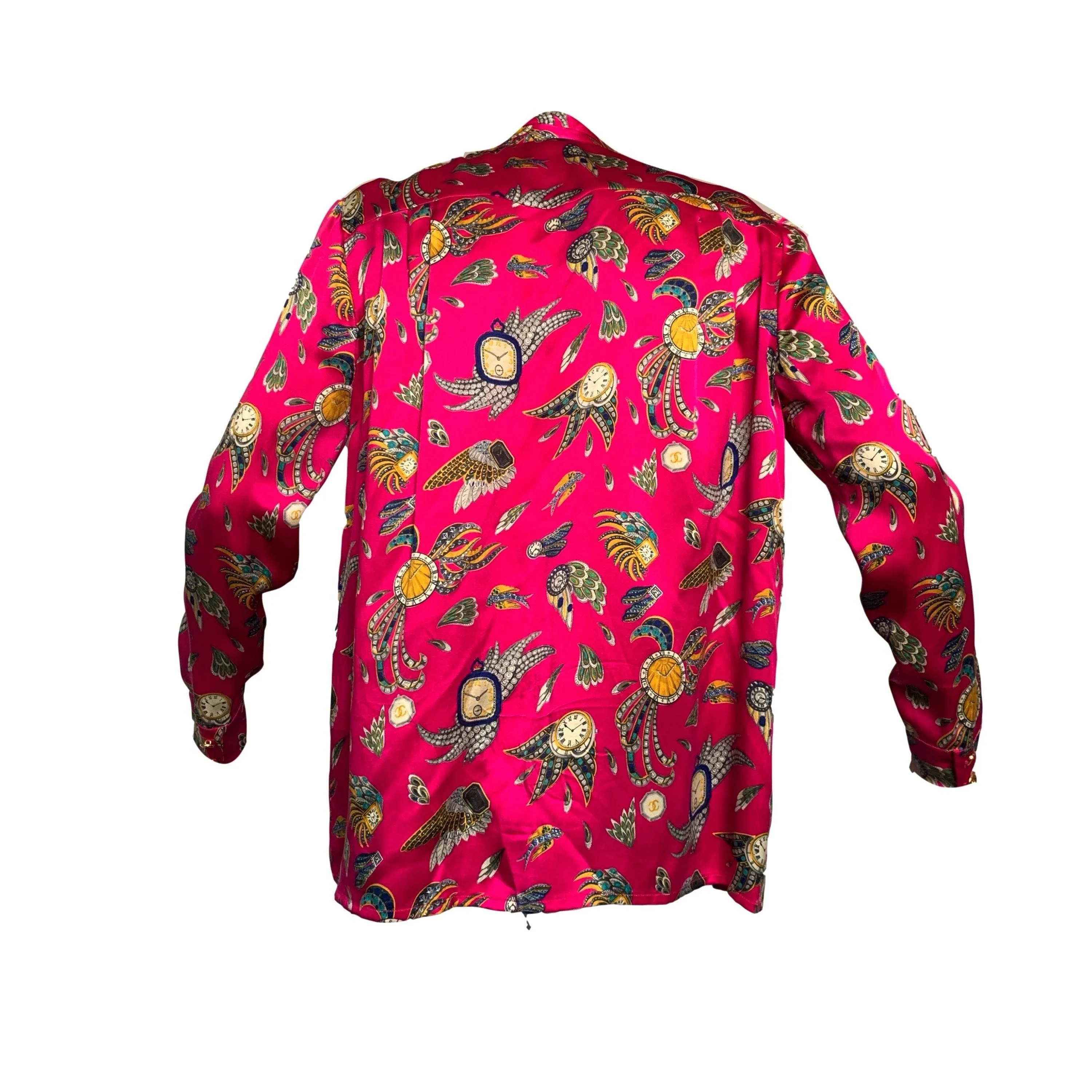 Chanel Pink Clock Print Silk Button Down
