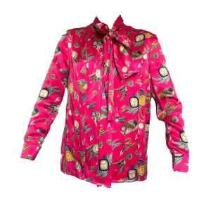 Chanel Pink Clock Print Silk Button Down