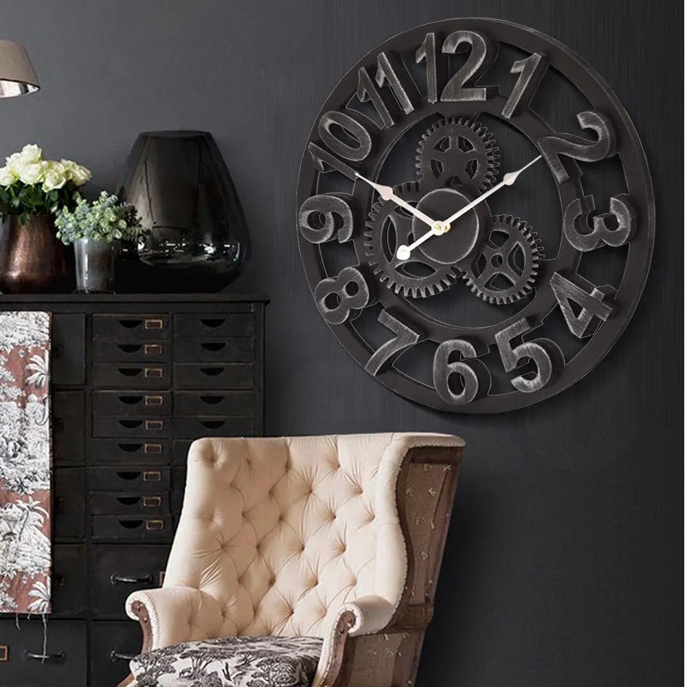Chic Large Art Wall Clock Rustic Iron Metal Vintage Industrial luxury French