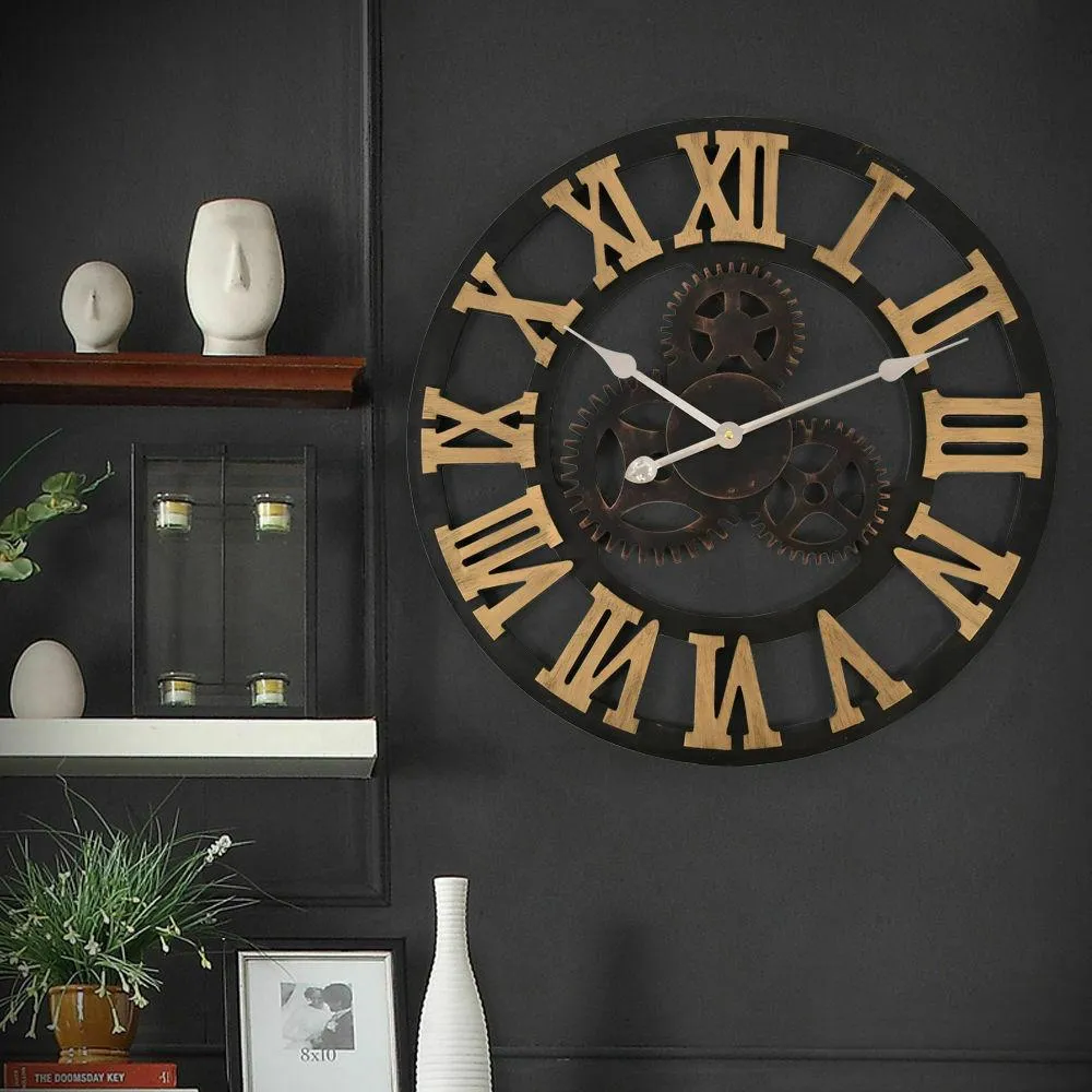 Chic Large Art Wall Clock Rustic Iron Metal Vintage Industrial luxury French
