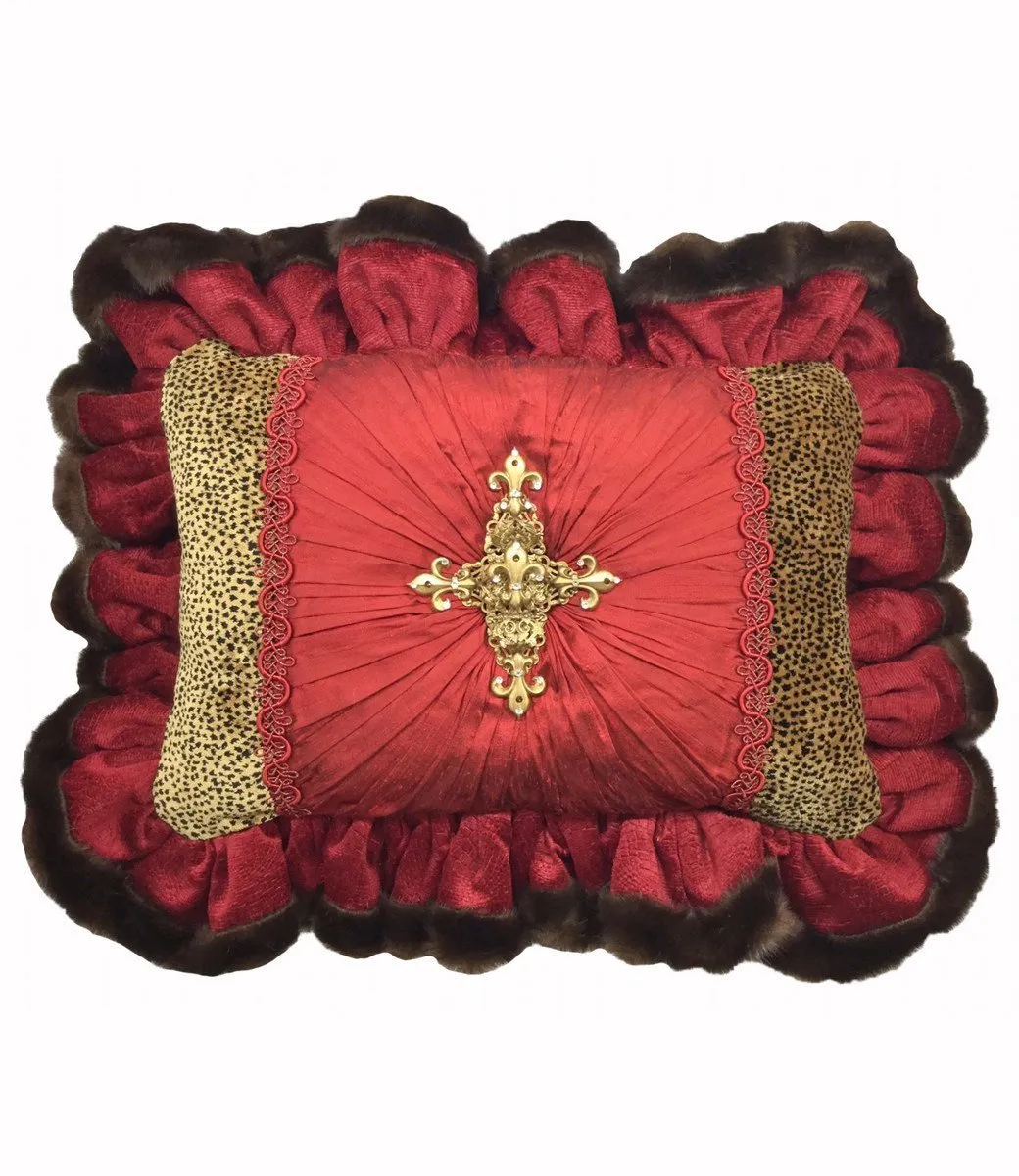 Christmas Pillow Red Silk Jeweled Cross 18x13(not incl. ruffle)