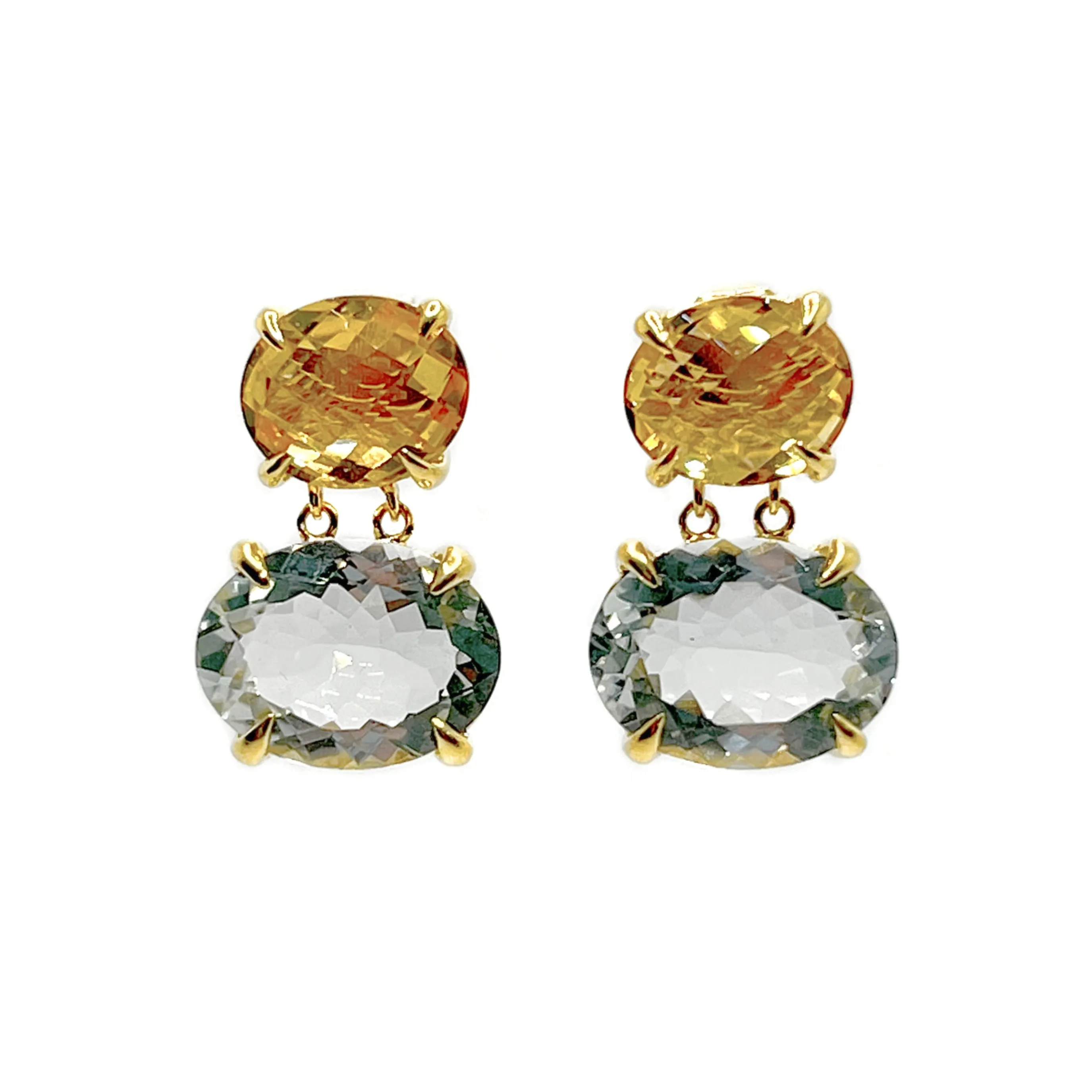 CITRINE & GREEN AMETHYST CHECKERBOARD EARRINGS