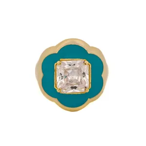 Clover Turquoise Enamel & Diamond Gold Lucky Ring