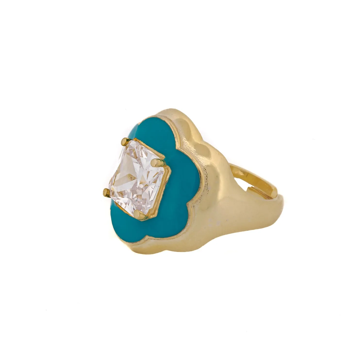 Clover Turquoise Enamel & Diamond Gold Lucky Ring