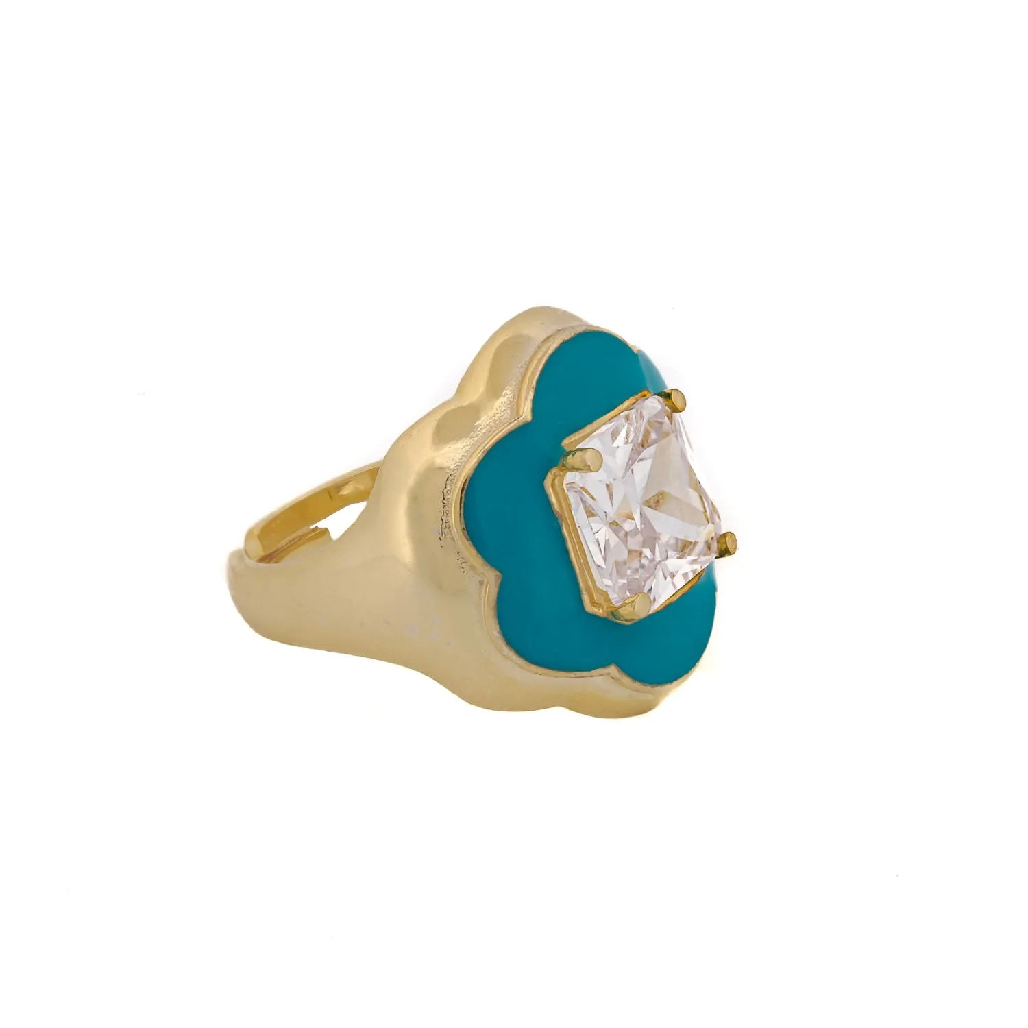 Clover Turquoise Enamel & Diamond Gold Lucky Ring