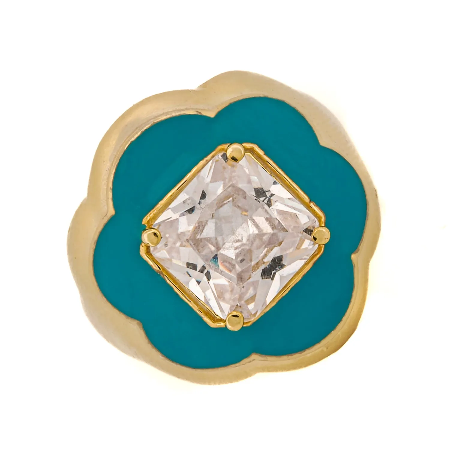 Clover Turquoise Enamel & Diamond Gold Lucky Ring