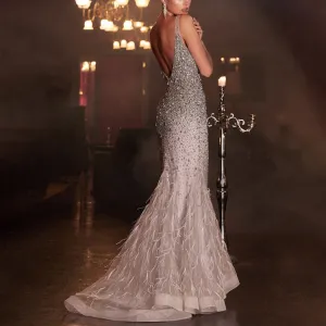 Crystal Arabic Beaded Backless Sequin Dress