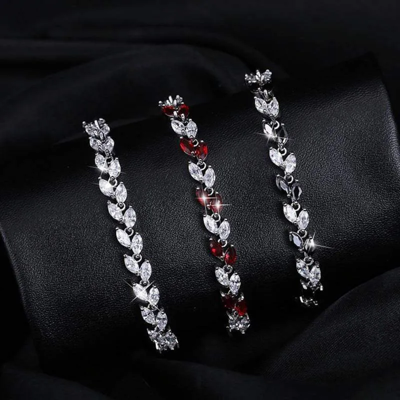 Cubic Zirconia Leaf Charm Link Chain Bracelet