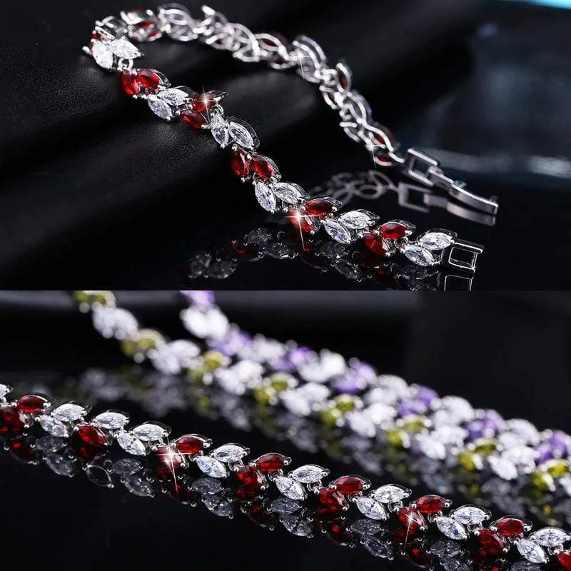 Cubic Zirconia Leaf Charm Link Chain Bracelet