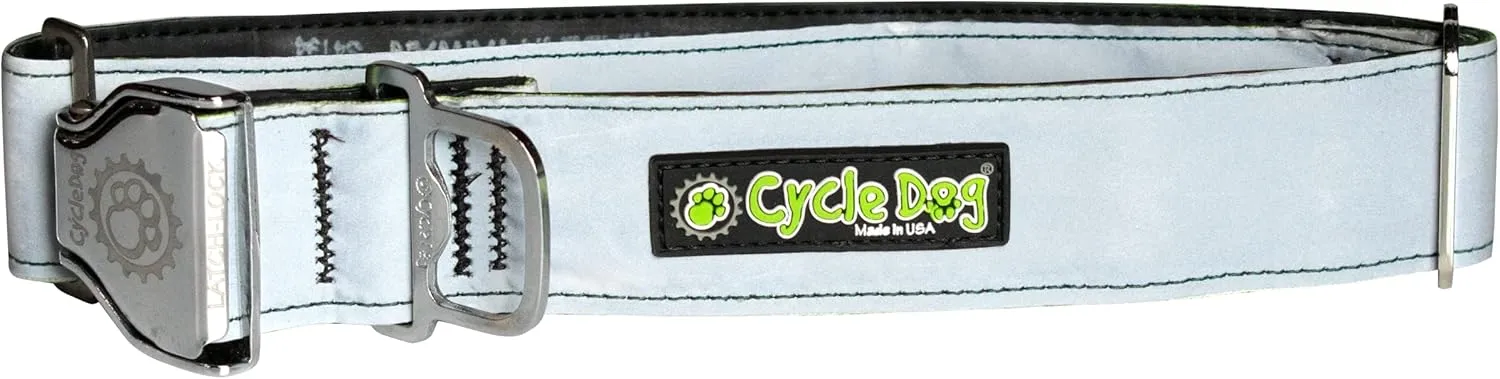 Cycle Dog Reflective Collar Wide Silver Reflective